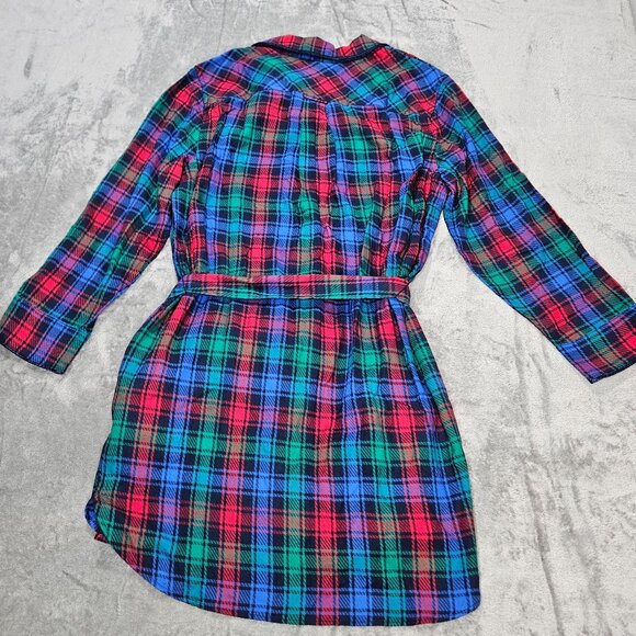 Lands End Robe Womens Medium Red Blue Plaid Flannel Sleepshirt Nightgown - Picture 5 of 8